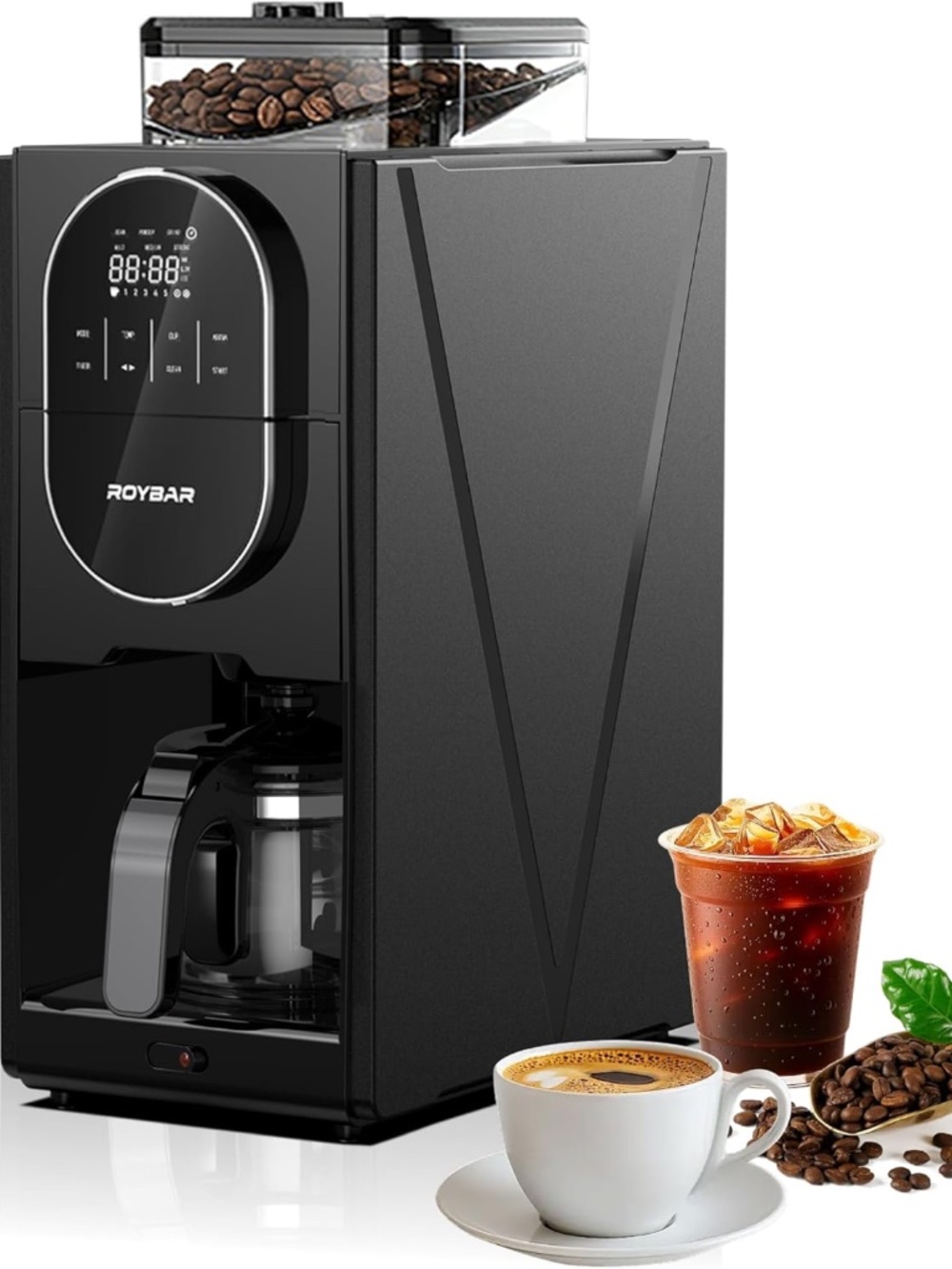 Coffee Maker with Grinder, Programmable Hot/Cold Coffee Maker with 22 oz carafe